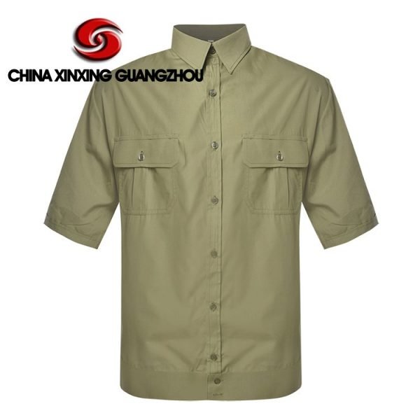Xinxing Chemise militaire de l'armée de la police militaire tissu uni en coton polyester chemise à manches courtes verte PT12