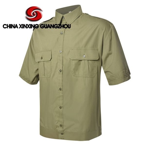 Xinxing Chemise militaire de l'armée de la police militaire tissu uni en coton polyester chemise à manches courtes verte PT12 – Image 2