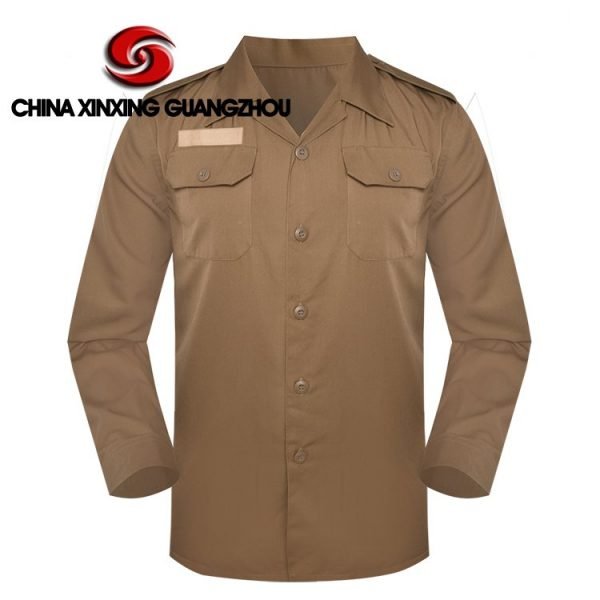 Xinxing Chemise de police militaire tissu uni en coton polyester à manches longues chemise de l'armée marron PT15