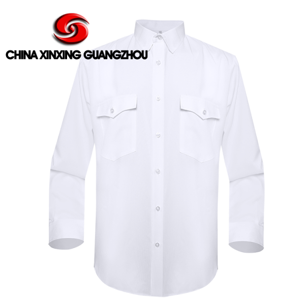 Xinxing Chemise de police militaire Chemise de police blanche à manches longues en polyester et coton uni PT07