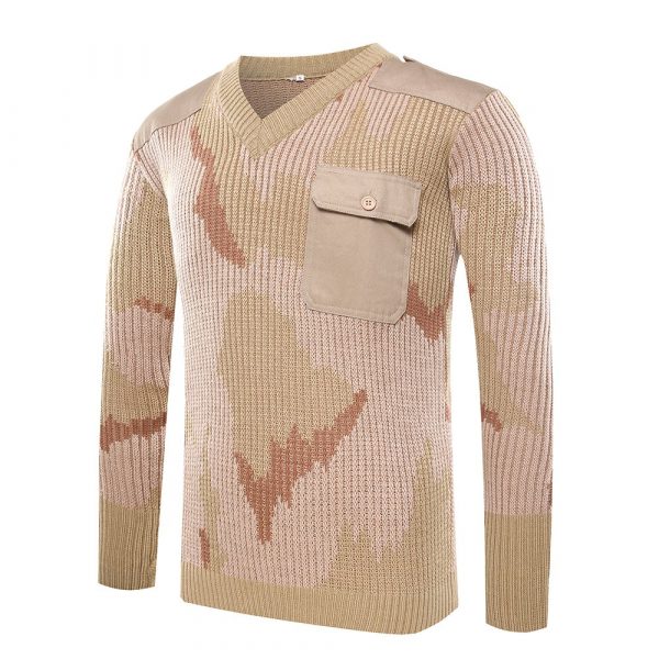 Xinxing Usine Chandail en laine de camouflage du désert militaire du Yémen en gros pull col V gilet militaire d'hiver homme YM13 – Image 2